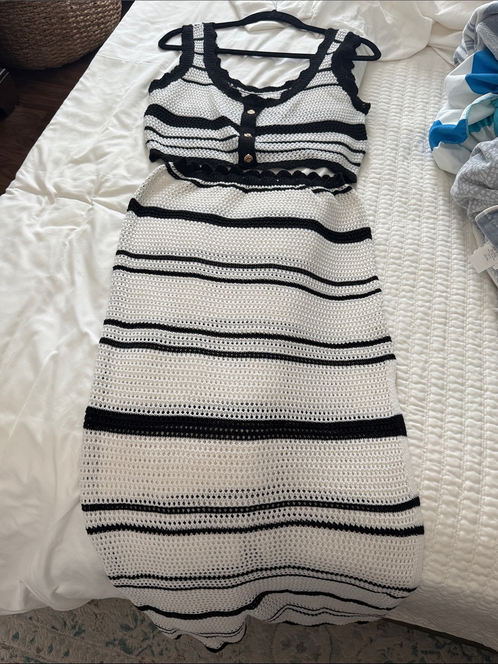 Black & White Striped Crochet Two-Piece Dress